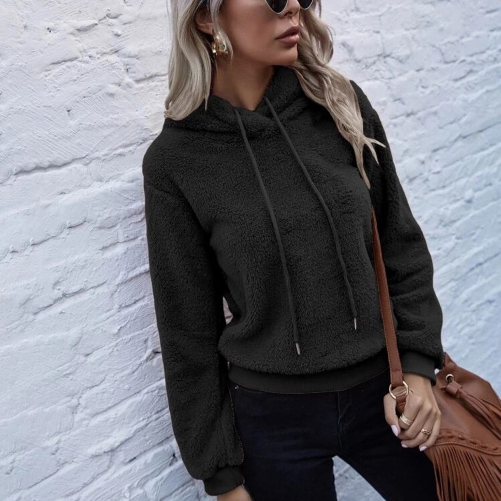 Teddy fleece hoodie sweatshirt camel tan - Picture 6 of 6